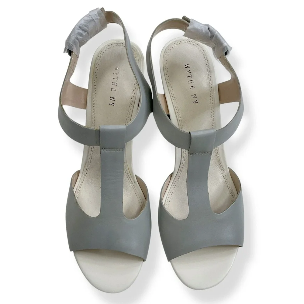 Wythe NY Women Size 8 (38) Gray Zander T Strap Sandals Chunky Heels Shoes NWB